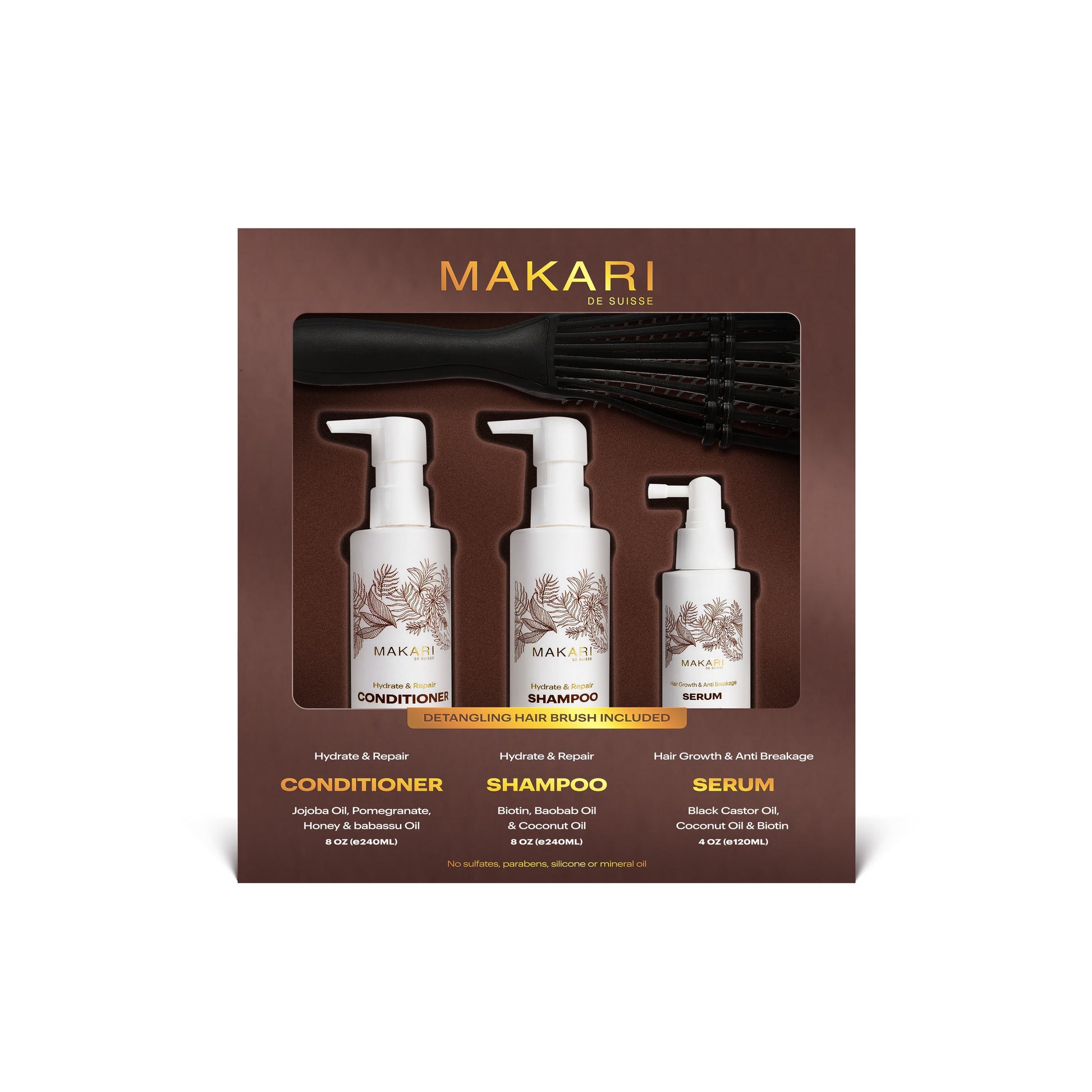 Hair Set Including Shampoo + Conditioner + Serum + Hair Brush - Paris Shop - Image 2